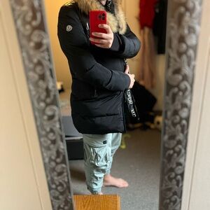 Black Down Jacket with Fur Trim